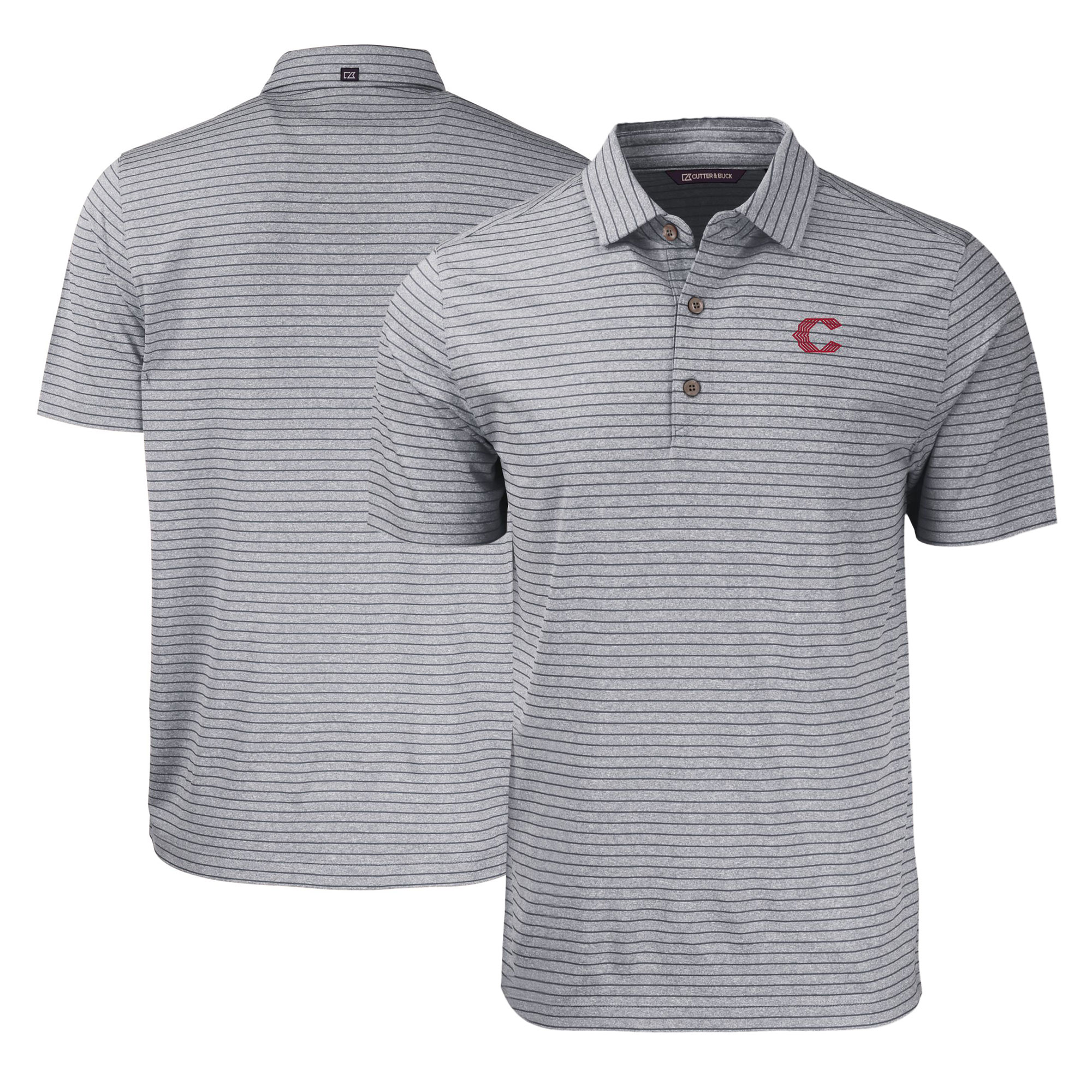 Men's Cutter & Buck Heather Black Cincinnati Reds City Connect Forge Eco Heather Stripe Stretch Recycled Polo