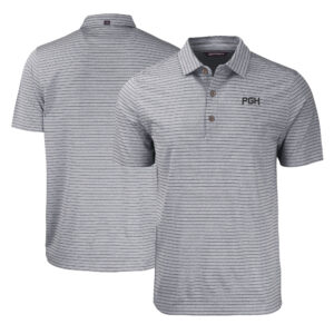 Men's Cutter & Buck Heather Black Pittsburgh Pirates City Connect Forge Eco Heather Stripe Stretch Recycled Polo