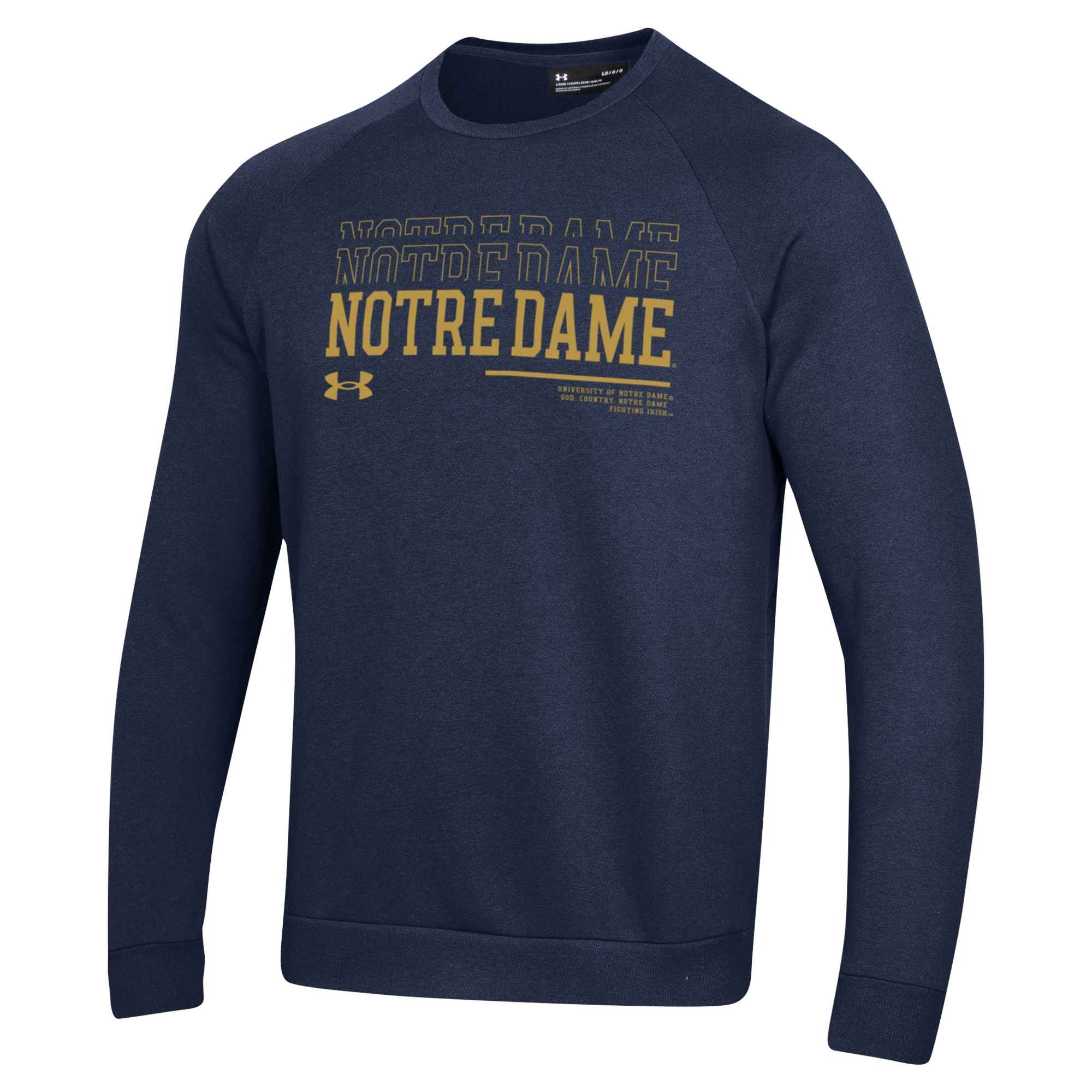 Men's Under Armour Navy Notre Dame Fighting Irish 2024/25 Sideline Wordmark Rival Raglan Pullover Sweatshirt - Image 6