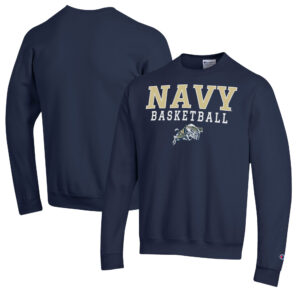 Men's Champion Navy Navy Midshipmen Basketball Stack Pullover Crewneck Sweatshirt