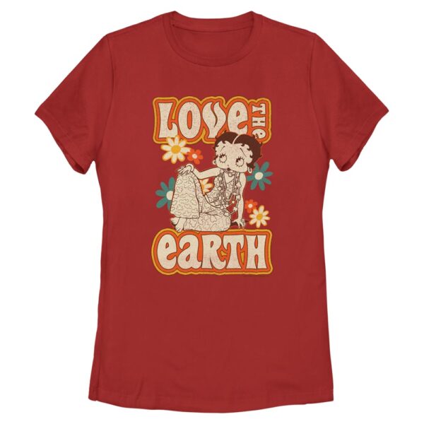 Women's Mad Engine  Red Betty Boop Love the Earth Graphic T-Shirt