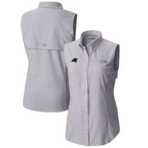 Women's Columbia  Gray Carolina Panthers PFG Tamiami Omni-Shade Sleeveless Button-Up Shirt