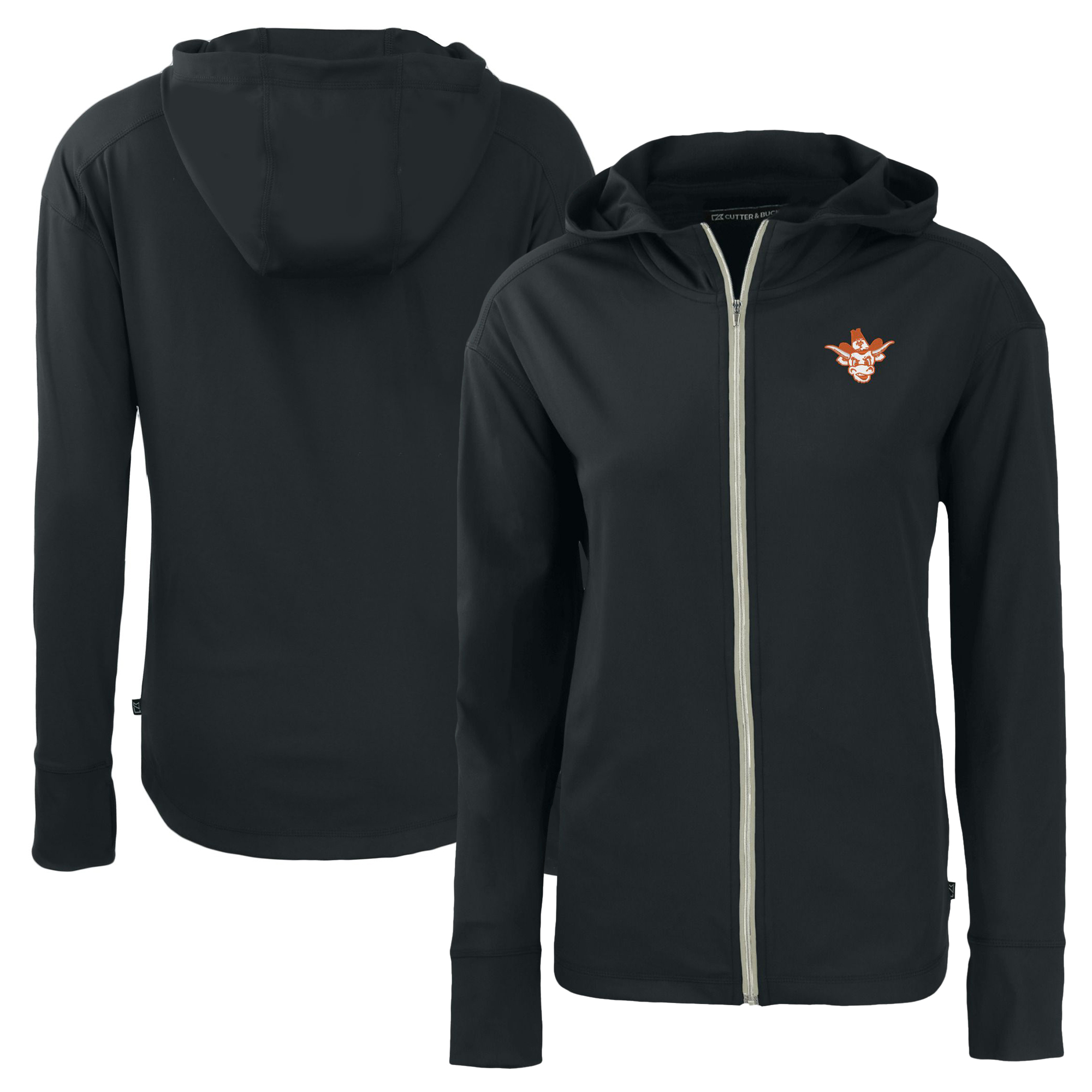 Women's Cutter & Buck Black Texas Longhorns Vault Daybreak Eco Recycled Full-Zip Hoodie