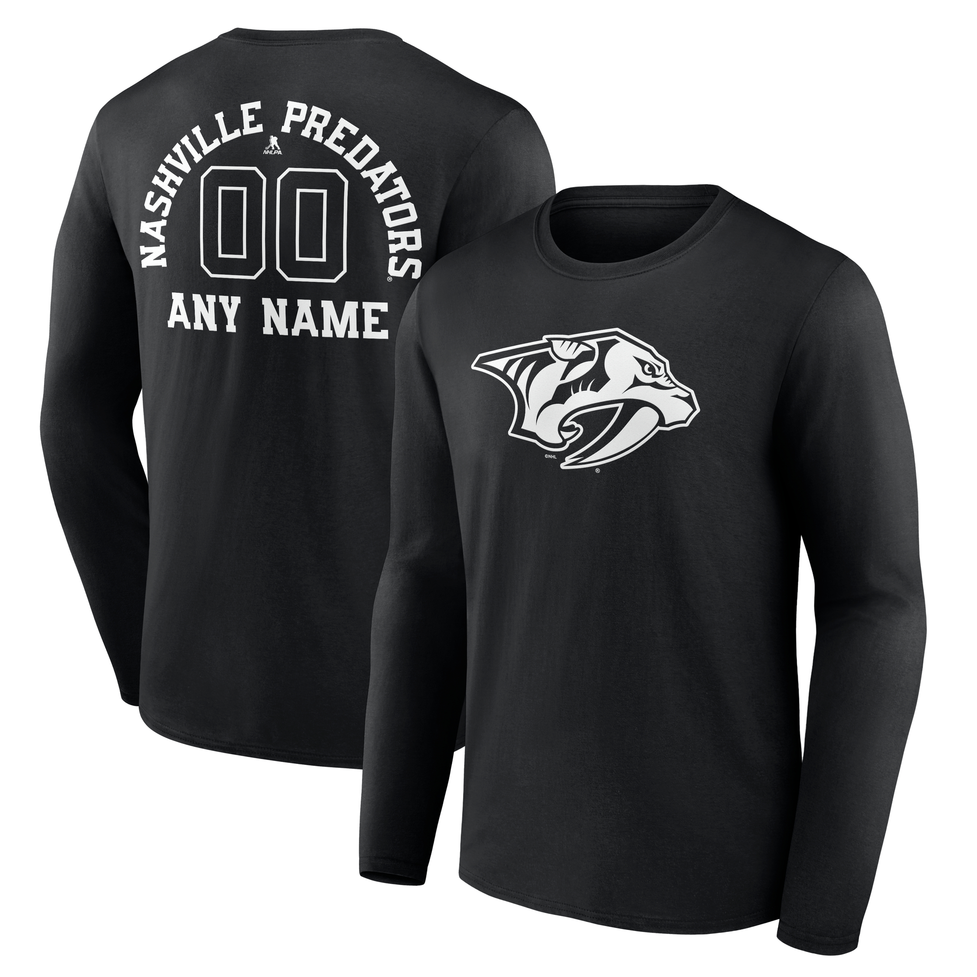 Men's Black Nashville Predators Personalized Name & Number Monochrome Long Sleeve T-Shirt