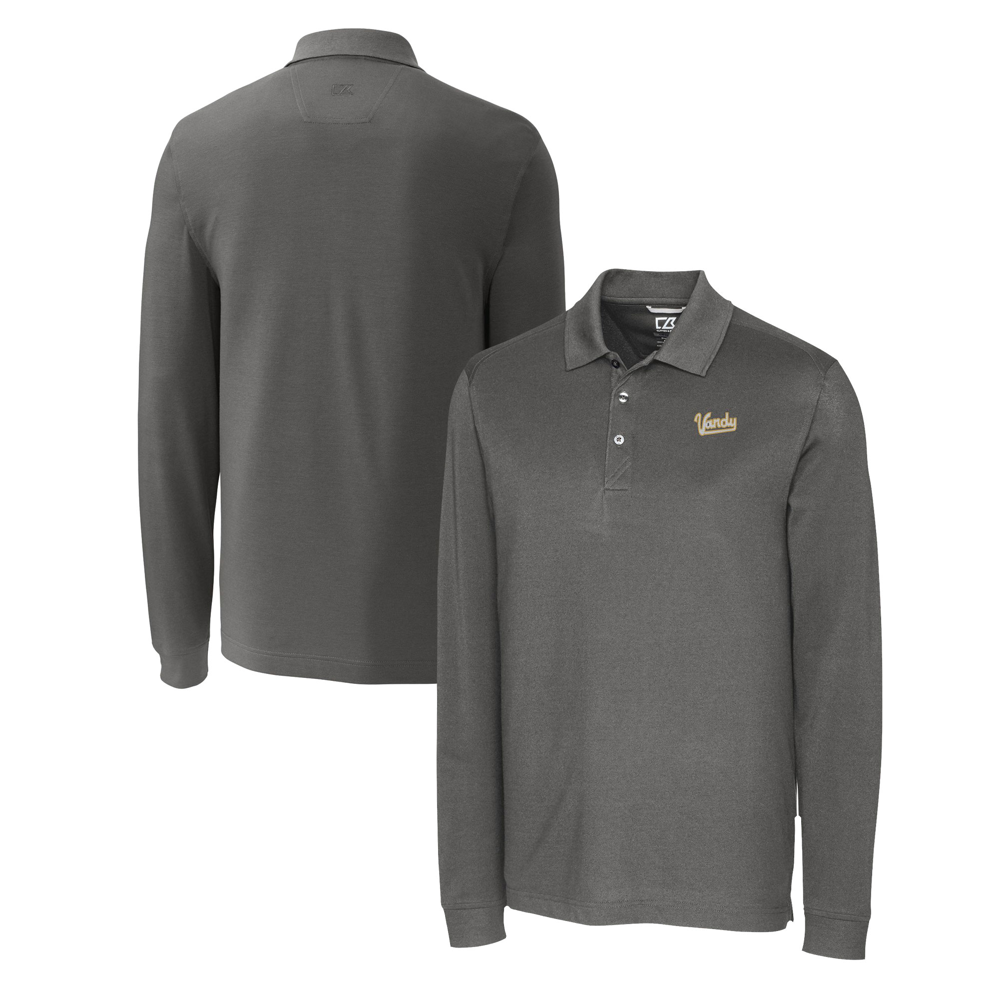 Men's Cutter & Buck Gray Vanderbilt Commodores Advantage Tri-Blend Pique Long Sleeve DryTec Polo