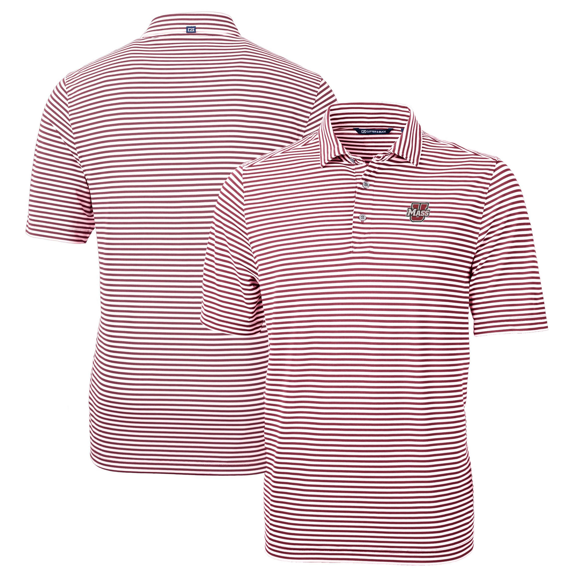 Men's Cutter & Buck Maroon UMass Minutemen Virtue Eco Pique Stripe Recycled Polo