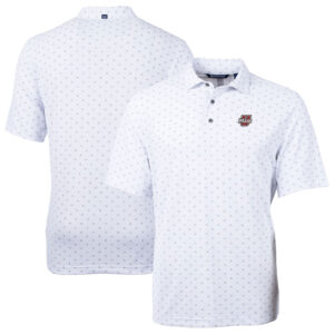 Men's Cutter & Buck  White UMass Minutemen Virtue Eco Pique Tile Print Recycled Polo