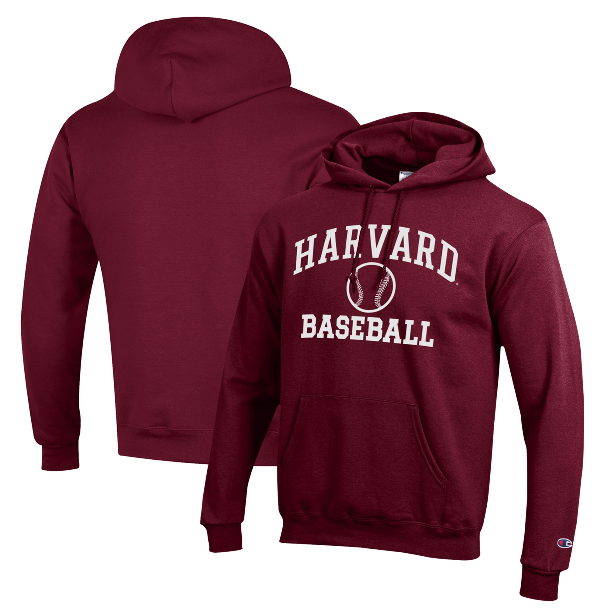 Men's Champion Crimson Harvard Crimson Icon Baseball Powerblend Pullover Hoodie - Image 2