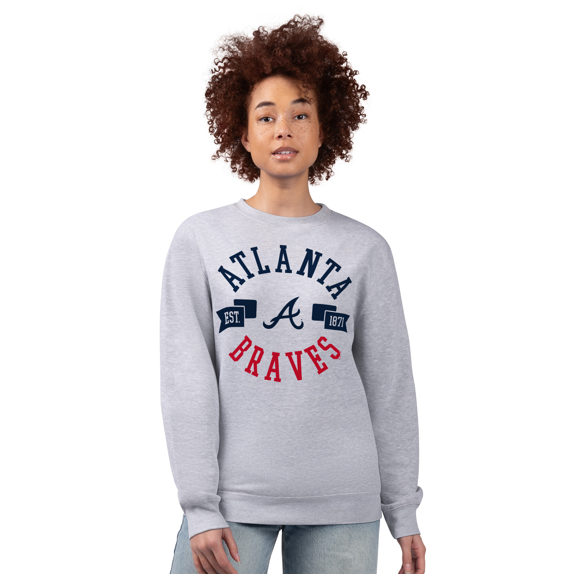 Women's G-III 4Her by Carl Banks Heather Gray Atlanta Braves Team Logo Fleece Pullover Sweatshirt