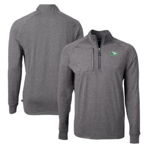Men's Cutter & Buck Heather Black North Dakota Adapt Eco Knit Heathered Recycled Quarter-Zip Pullover Top