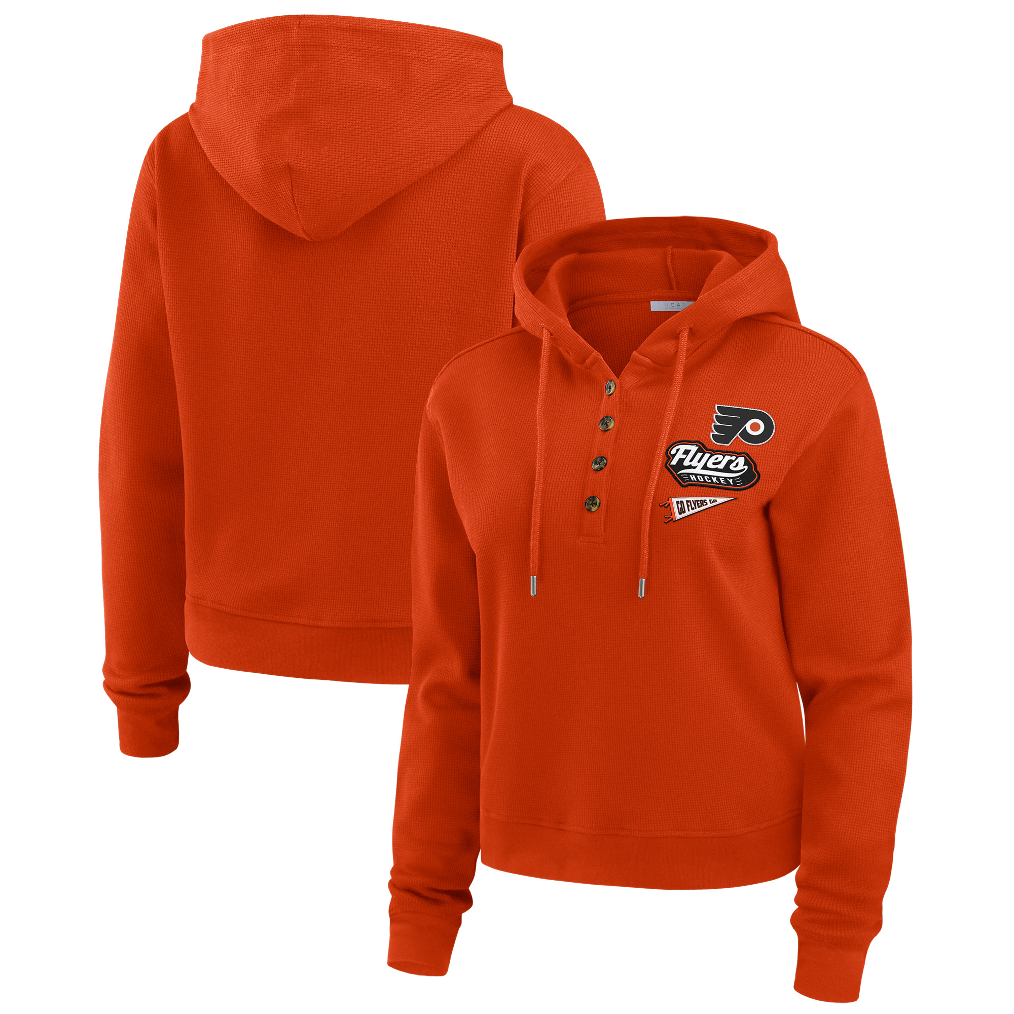 Women's WEAR by Erin Andrews Orange Philadelphia Flyers Waffle-Knit Pullover Hoodie