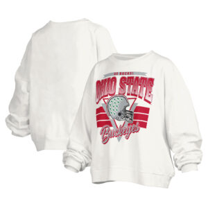 Women's Pressbox White Ohio State Buckeyes Janice Retro Logo Oversized Pullover Sweatshirt