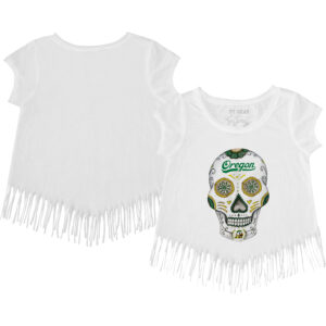 Toddler Tiny Turnip White Oregon Ducks Sugar Skull Fringe T-Shirt