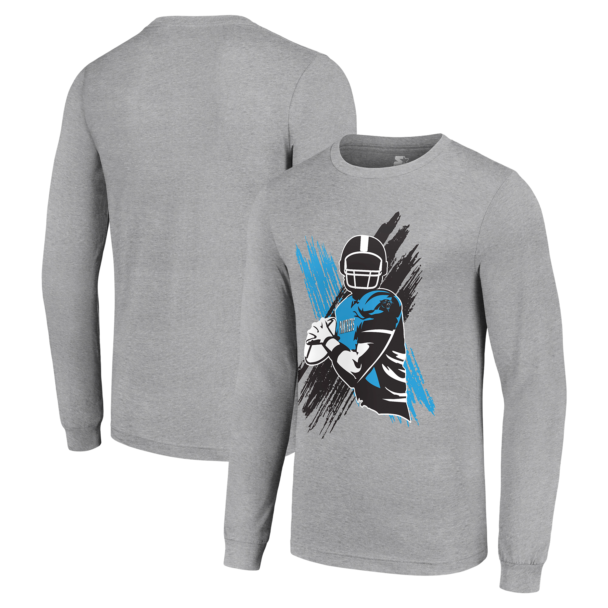 Men's Starter Heather Gray Carolina Panthers Player X Logo Graphic Long Sleeve T-Shirt