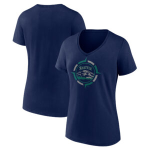 Women's  Navy Seattle Mariners Compass V-Neck T-Shirt
