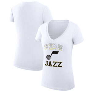 Women's G-III 4Her by Carl Banks White Utah Jazz Team Logo Fitted V-Neck T-Shirt