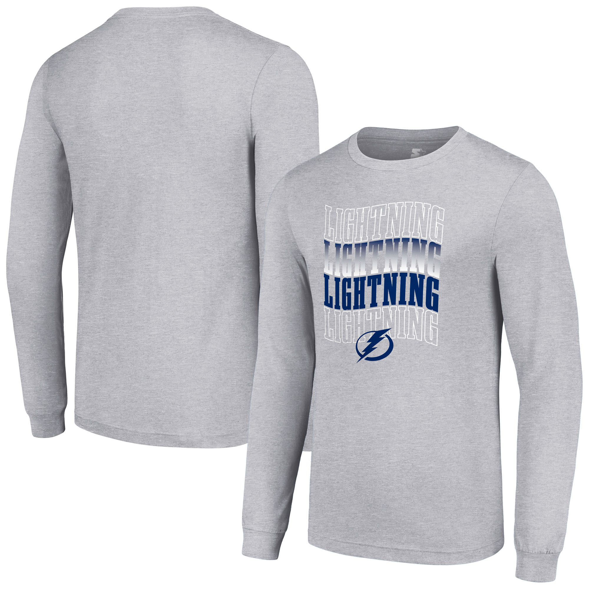 Men's Starter Heather Gray Tampa Bay Lightning Four Team Name Logo Long Sleeve Graphic T-Shirt