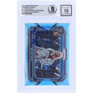 Zelina Vega WWE Autographed 2023 Panini Prizm Blue Wave Prizm #57 Beckett Fanatics Witnessed Authenticated 10 Card