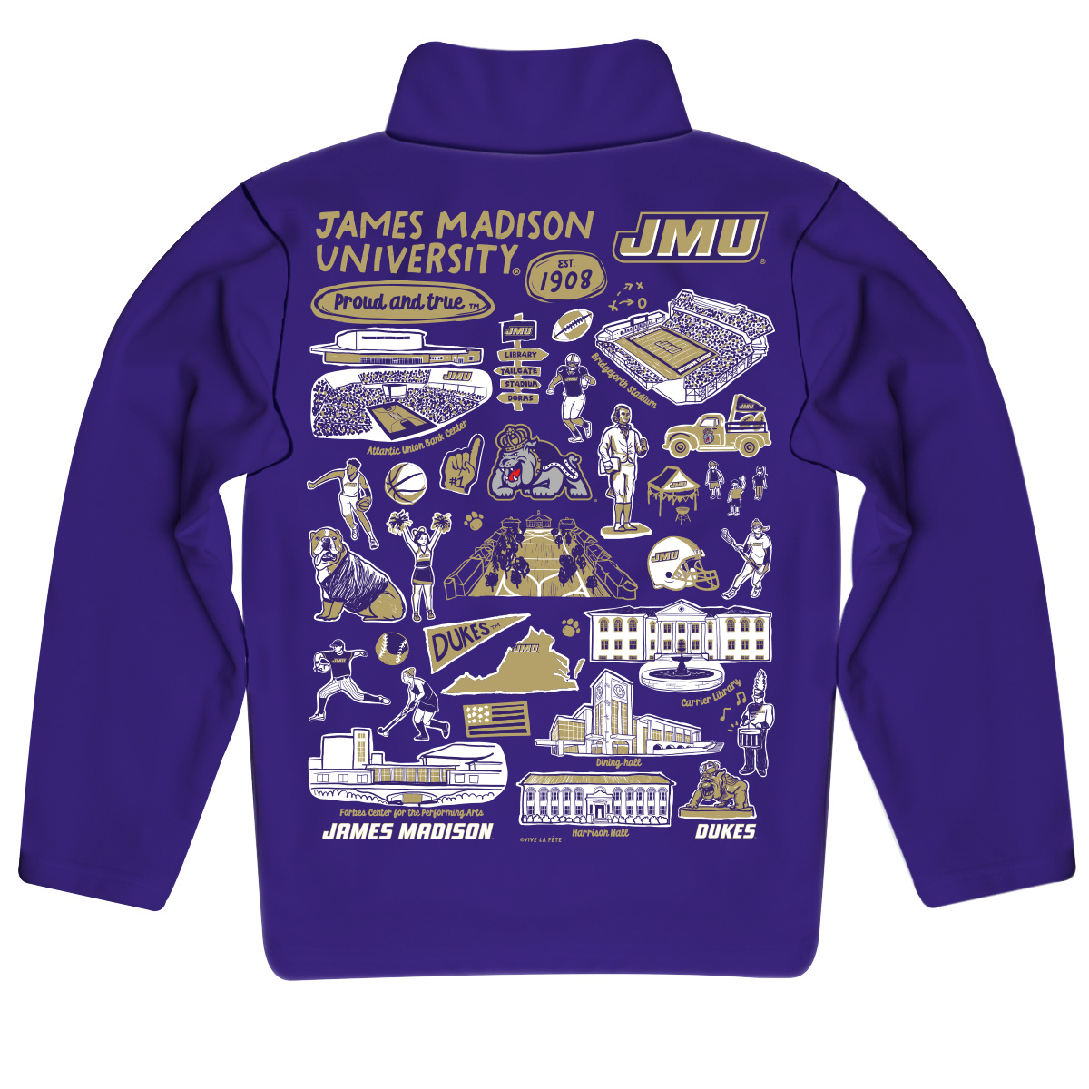 Youth Vive La Fete Purple James Madison Dukes Impressions Artwork Quarter-Zip Jacket - Image 8