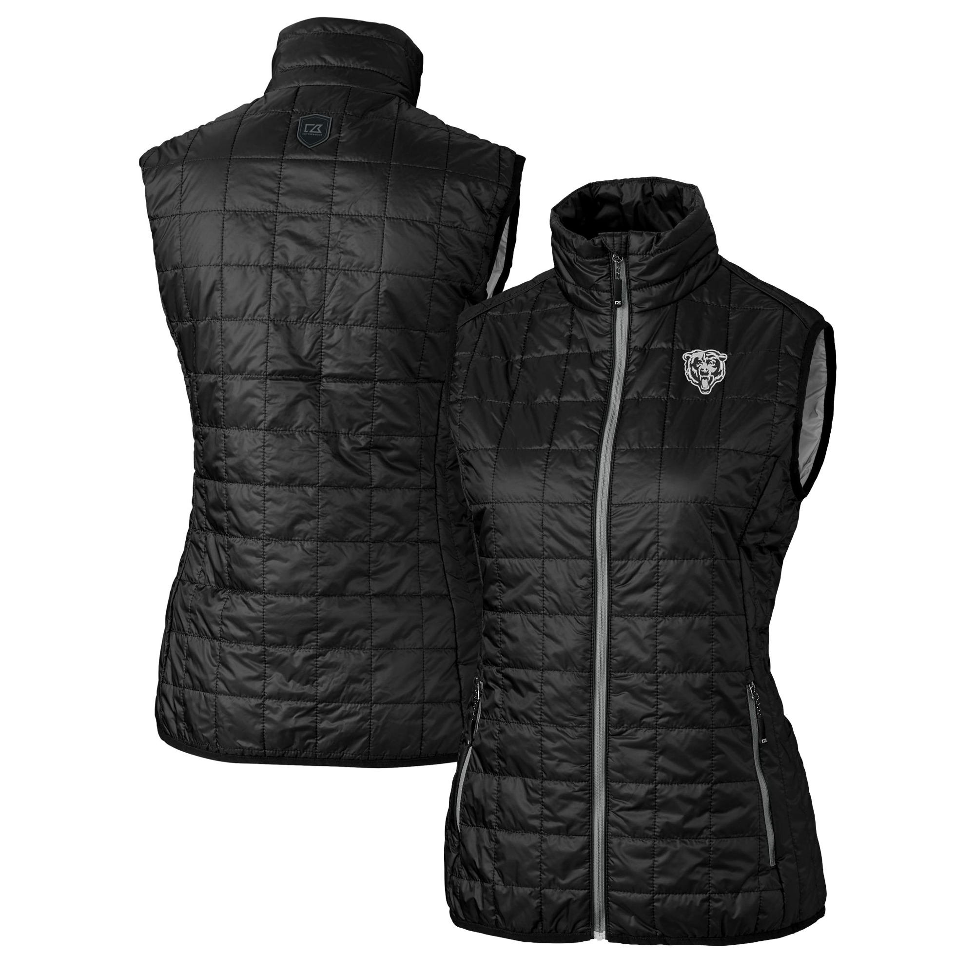 Women's Cutter & Buck Black Chicago Bears Rainier PrimaLoft Eco Insulated Full-Zip Puffer Vest