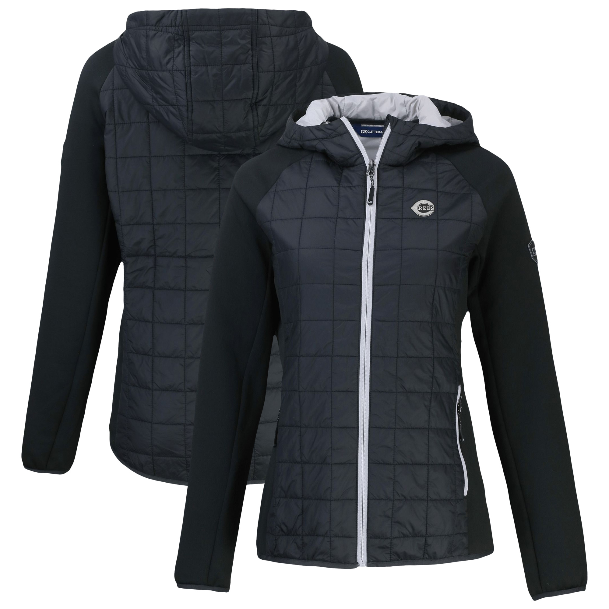 Women's Cutter & Buck Black Cincinnati Reds Rainier Primaloft Eco Full-Zip Hybrid Jacket