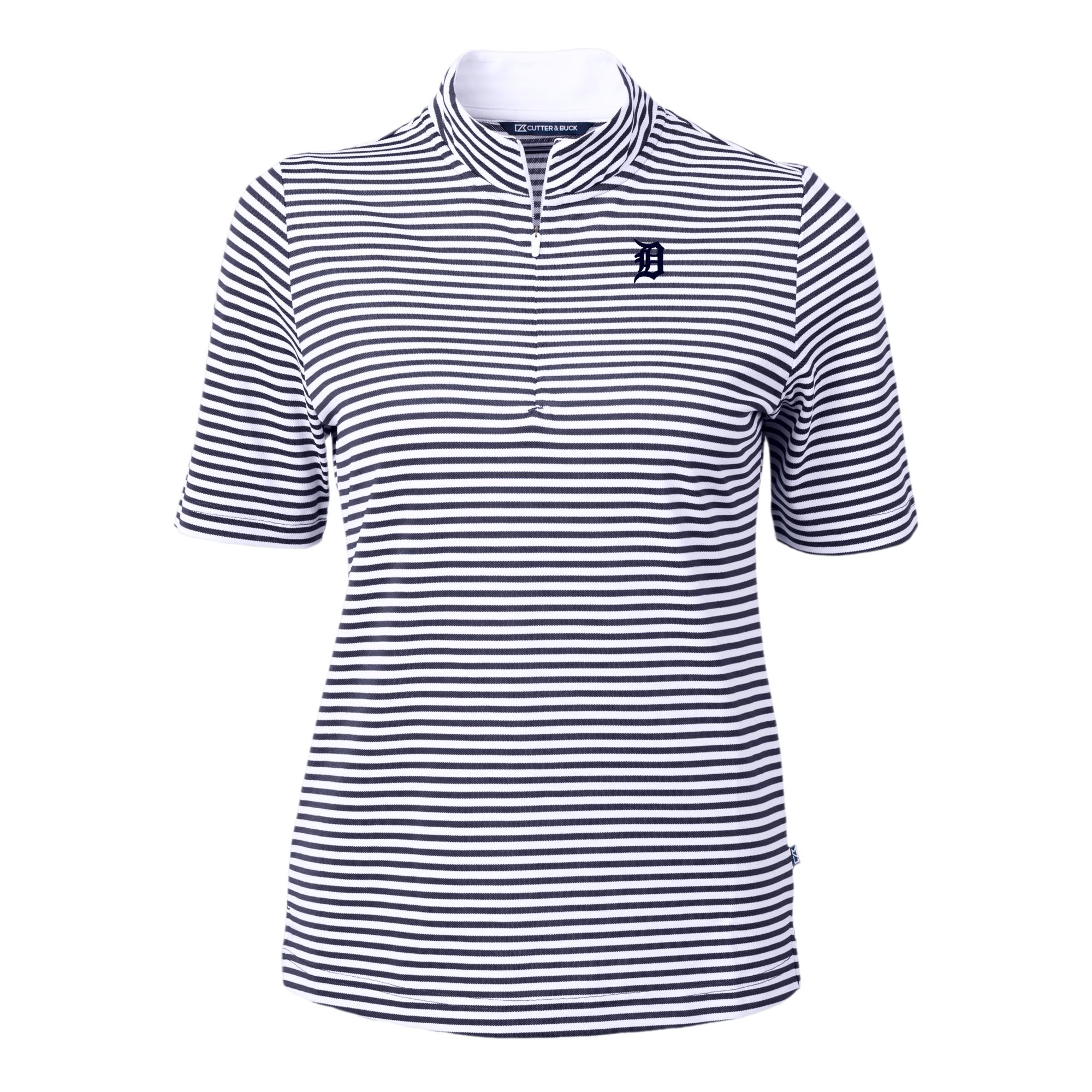 Women's Cutter & Buck Navy Detroit Tigers Virtue Eco Pique Stripe Recycled Polo - Image 6