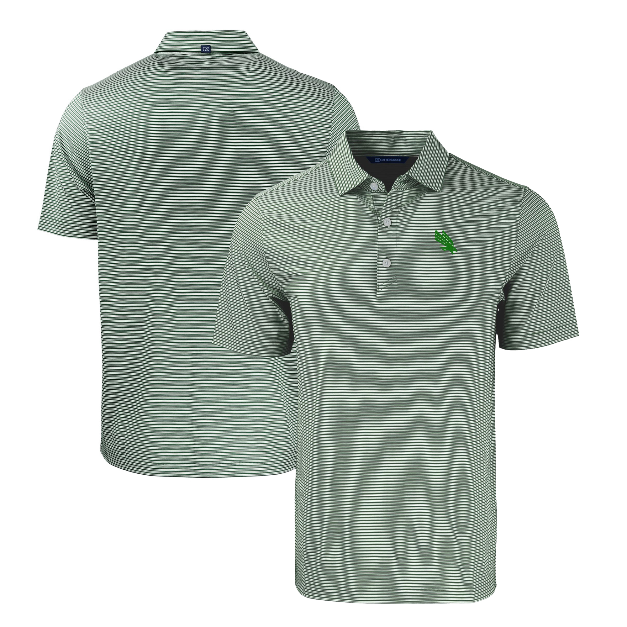 Men's Cutter & Buck Kelly Green/White North Texas Mean Green Forge Eco Double Stripe Stretch Recycled Polo - Image 2
