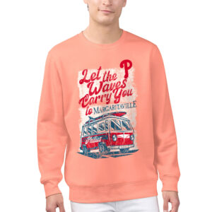 Men's Margaritaville Coral Philadelphia Phillies Bus Waves Graphic Pullover Sweatshirt