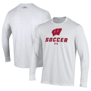 Men's Under Armour White Wisconsin Badgers Soccer Performance Long Sleeve T-Shirt