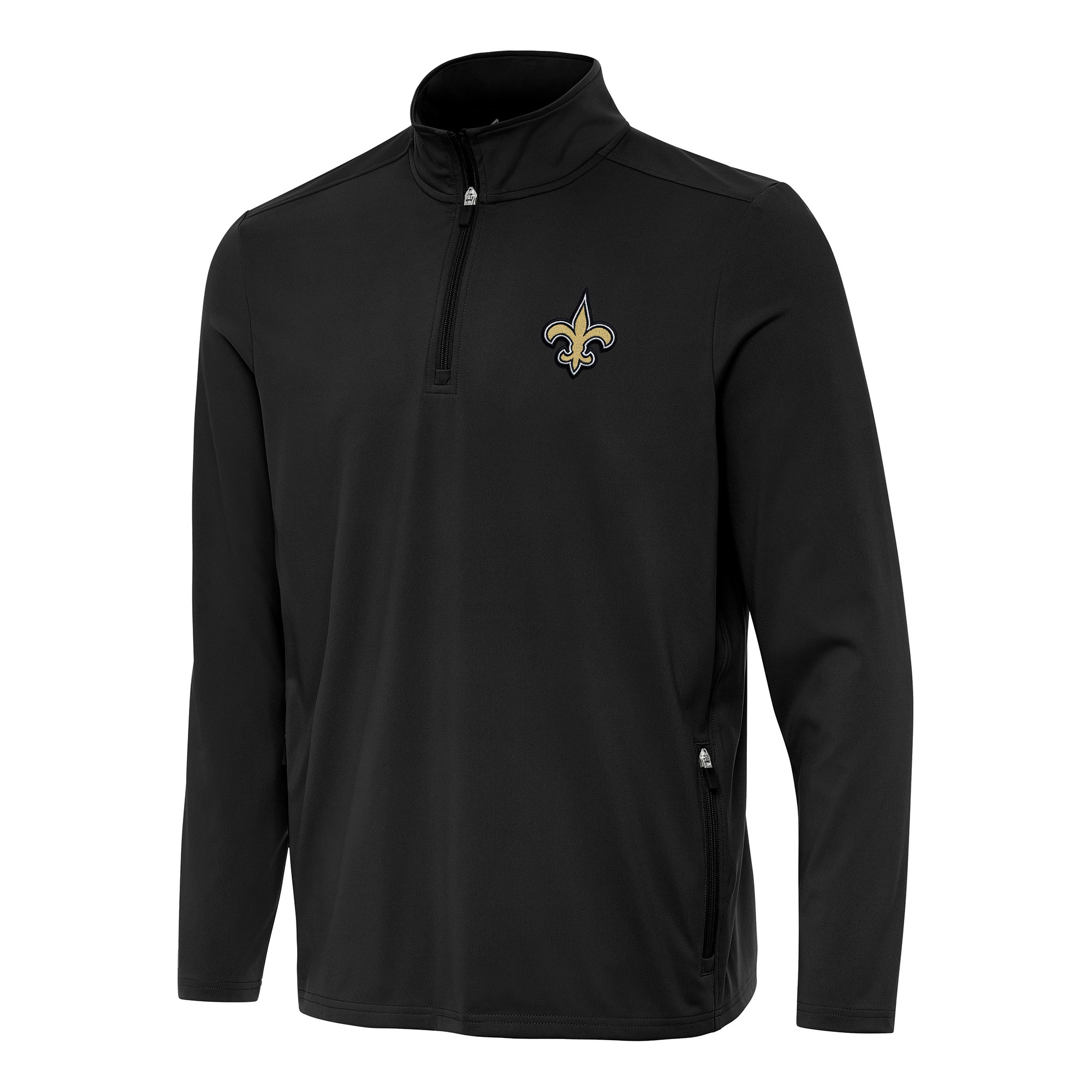 Men's Antigua Black New Orleans Saints Perilous Quarter-Zip Pullover Top