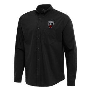 Men's Antigua Black D.C. United Flight Woven Tri-Blend Long Sleeve Button-Down Shirt