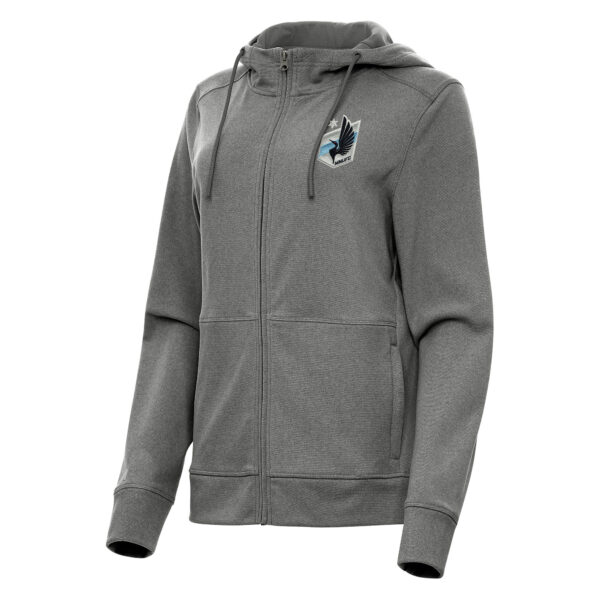 Women's Antigua Heather Charcoal Minnesota United FC Seeker Full-Zip Hoodie