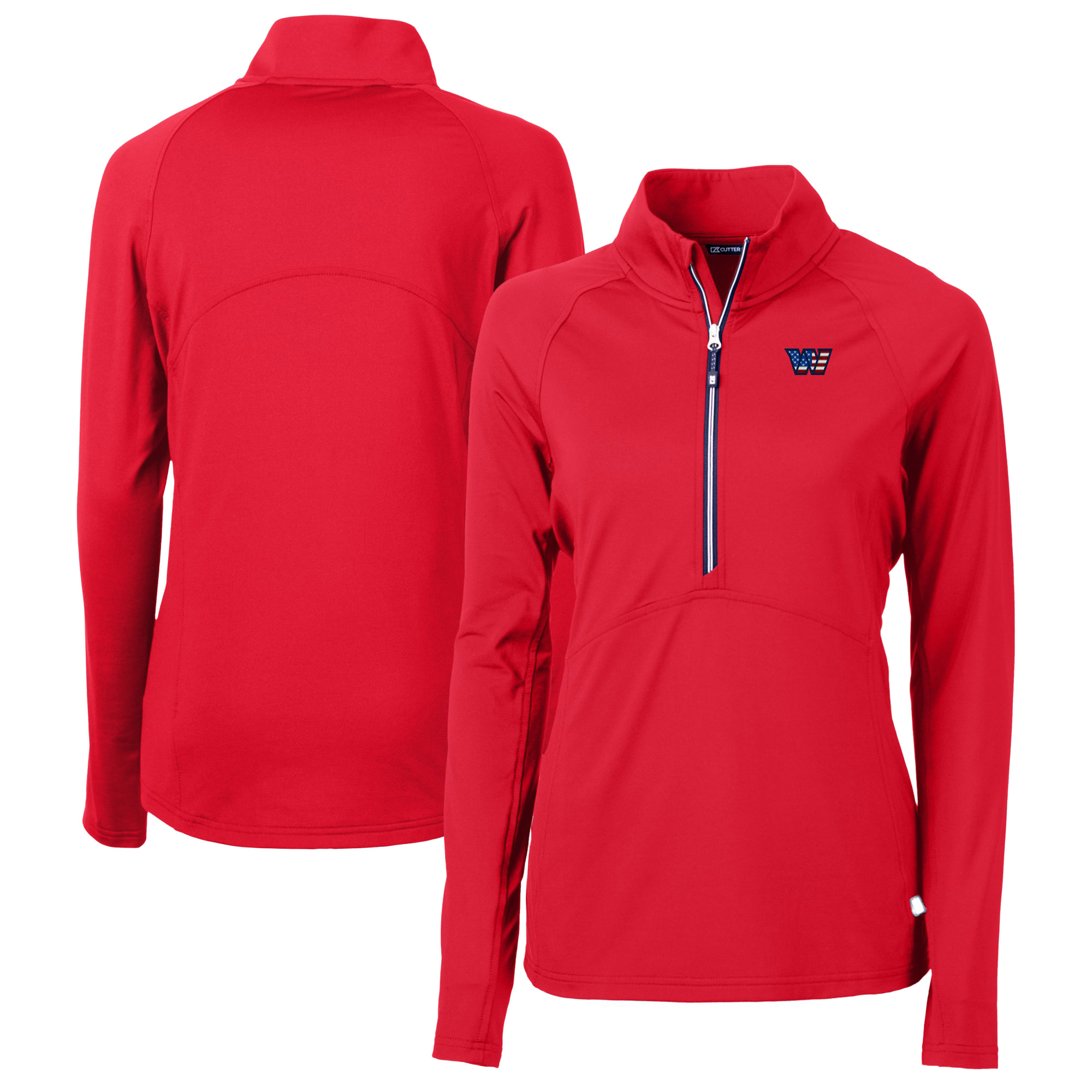 Women's Cutter & Buck Red Washington Commanders Americana Adapt Eco Knit Stretch Recycled Raglan Half-Zip Top