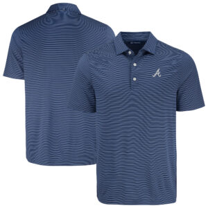 Men's Cutter & Buck Navy Atlanta Braves Forge Eco Fine Line Stripe Polo