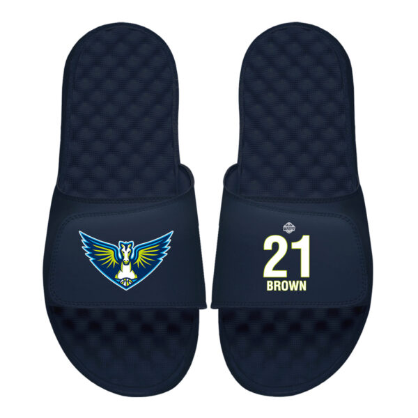 Men's ISlide Kalani Brown Navy Dallas Wings Logo Split Slide Sandals