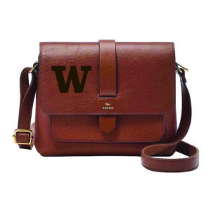 Fossil Washington Huskies Kinley Brown Leather Small Crossbody Bag