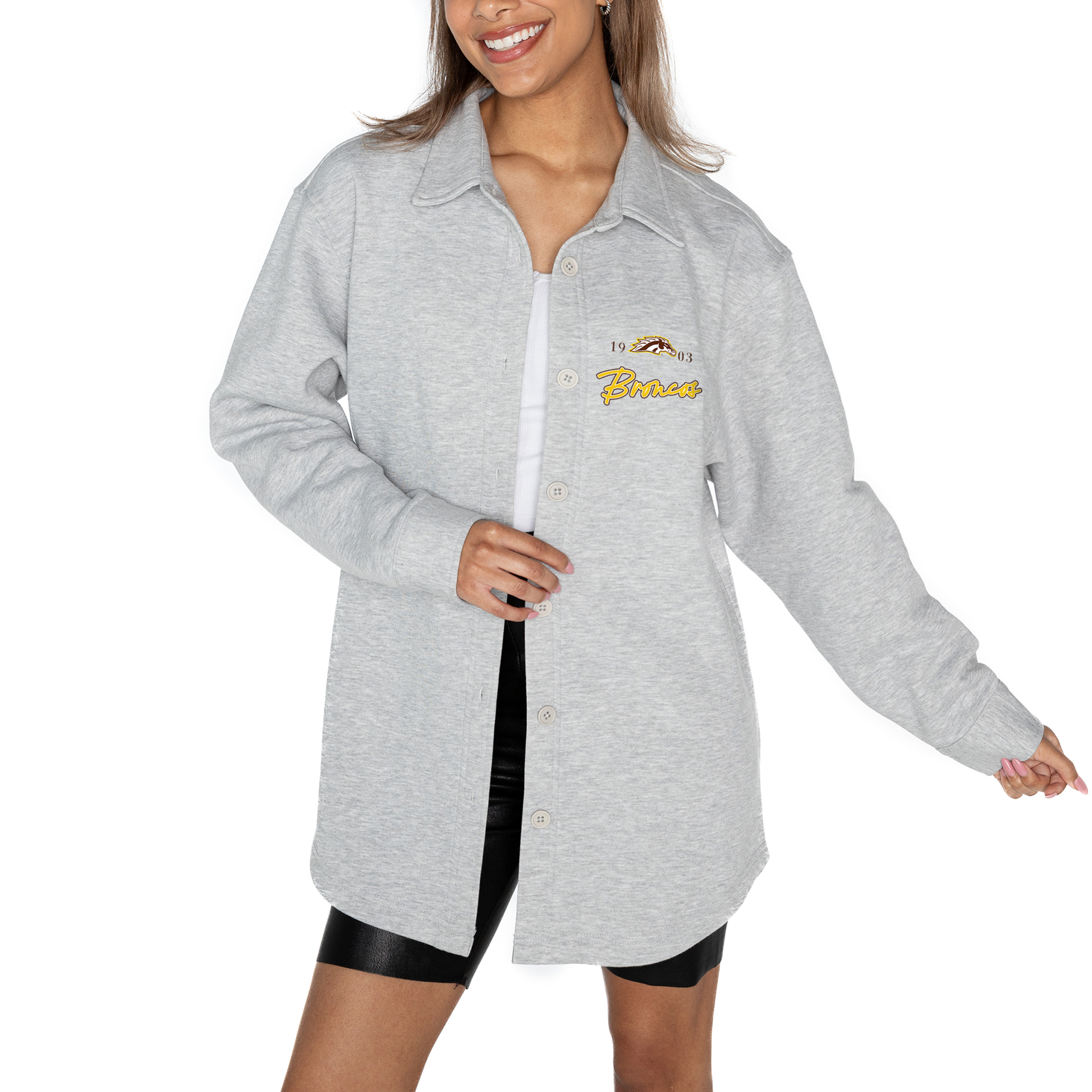 Women's Gameday Couture Ash Western Michigan Broncos Foundation Full-Button Long Sleeve Overshirt