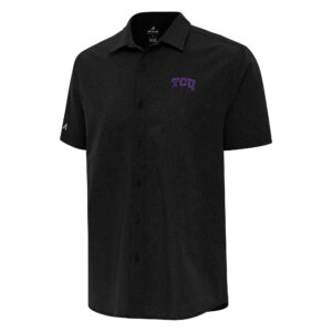 Men's Antigua  Black TCU Horned Frogs Activate Woven Short Sleeve Button-Up Shirt