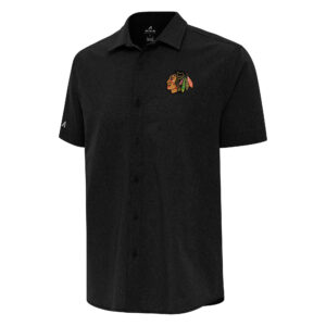 Men's Antigua  Black Chicago Blackhawks Activate Woven Short Sleeve Button-Up Shirt