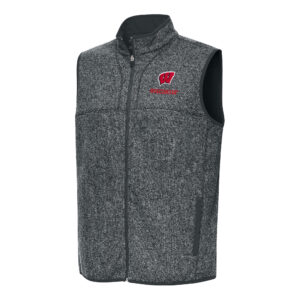Men's Antigua Heather Gray Wisconsin Badgers Fortune Full-Zip Vest