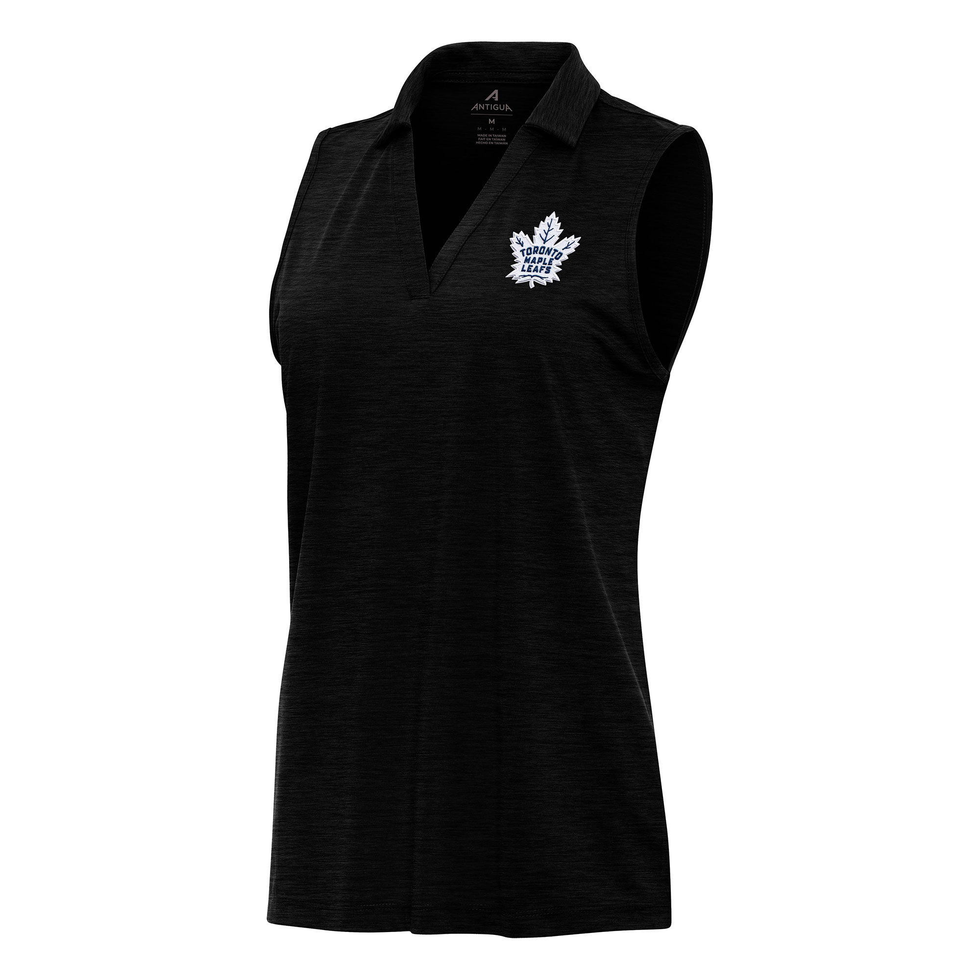 Women's Antigua Heather Black Toronto Maple Leafs Layout Sleeveless V-Neck Polo