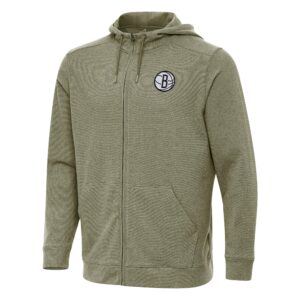 Men's Antigua Olive Brooklyn Nets Effortless Full-Zip Hoodie Jacket