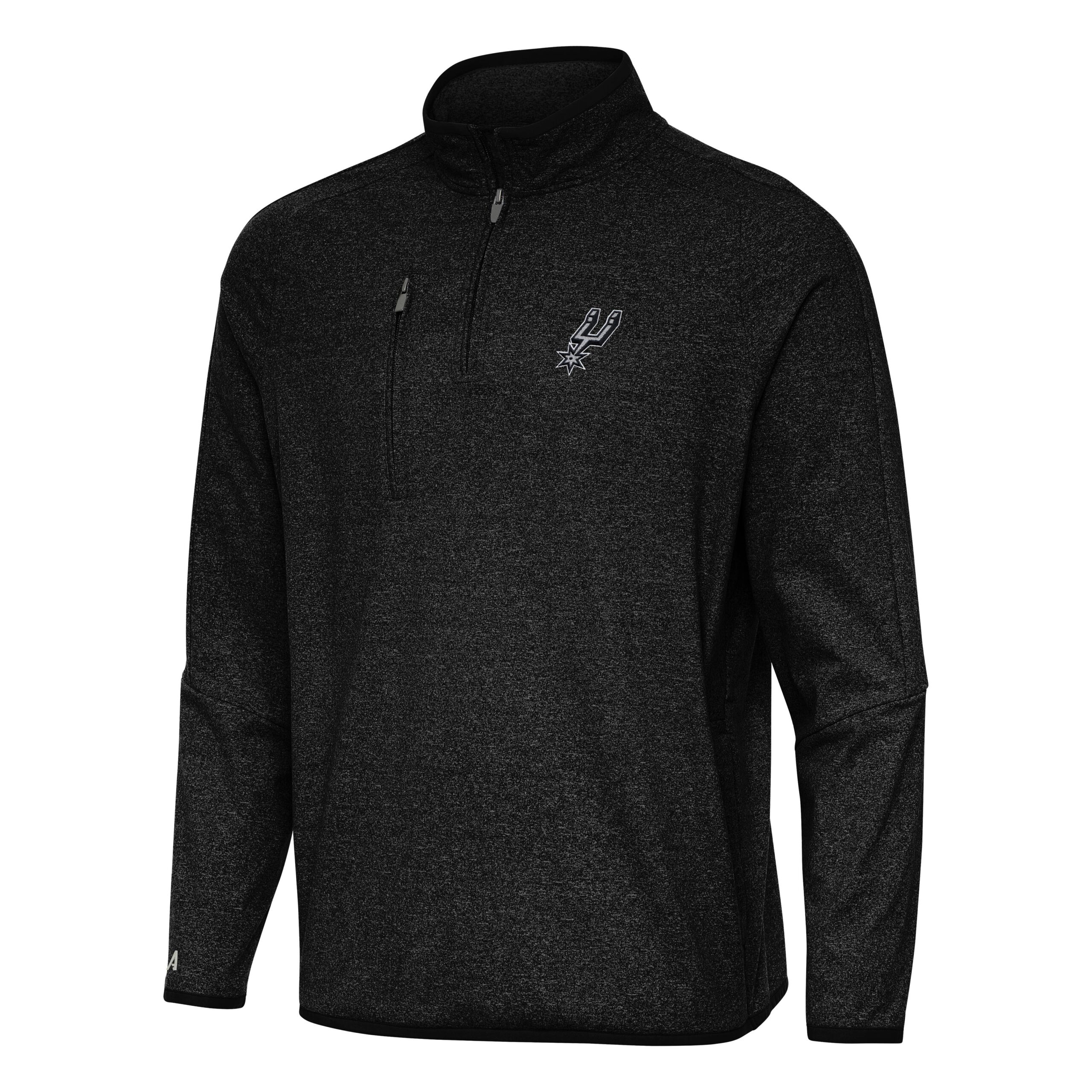 Men's Antigua Heather Black San Antonio Spurs Certain Quarter-Zip Tri-Blend Sweatshirt