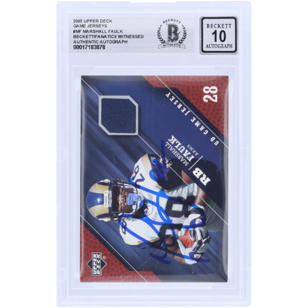 Marshall Faulk St. Louis Rams Autographed 2005 Upper Deck Game Jersey Relic #GJ-MF Beckett Fanatics Witnessed Authenticated 10 Card