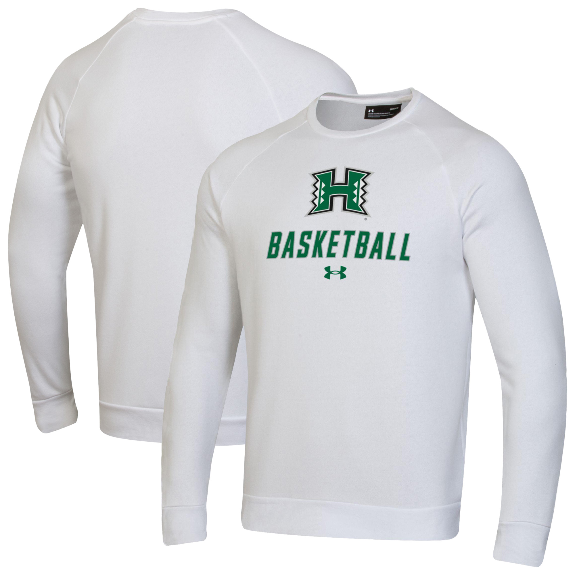 Men's Under Armour White Hawaii Rainbow Warriors Raglan Basketball Rival Fleece Pullover Sweatshirt