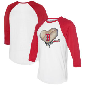 Women's Tiny Turnip  White/Red Boston Red Sox Heart Banner 3/4-Sleeve Raglan T-Shirt