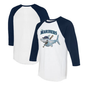 Women's Tiny Turnip White/Navy Seattle Mariners Shark 3/4-Sleeve Raglan T-Shirt