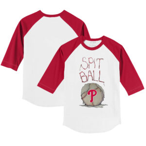 Toddler Tiny Turnip White/Red Philadelphia Phillies Spit Ball 3/4-Sleeve Raglan T-Shirt