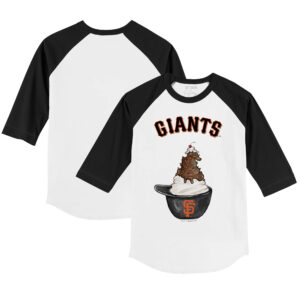 Toddler Tiny Turnip White/Black San Francisco Giants Sundae Helmet 3/4-Sleeve Raglan T-Shirt