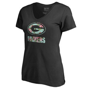 Women's Black Green Bay Packers Lovely V-Neck T-Shirt